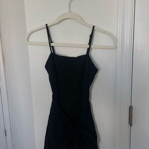 Elegant Black Spaghetti Strap Tie Dress